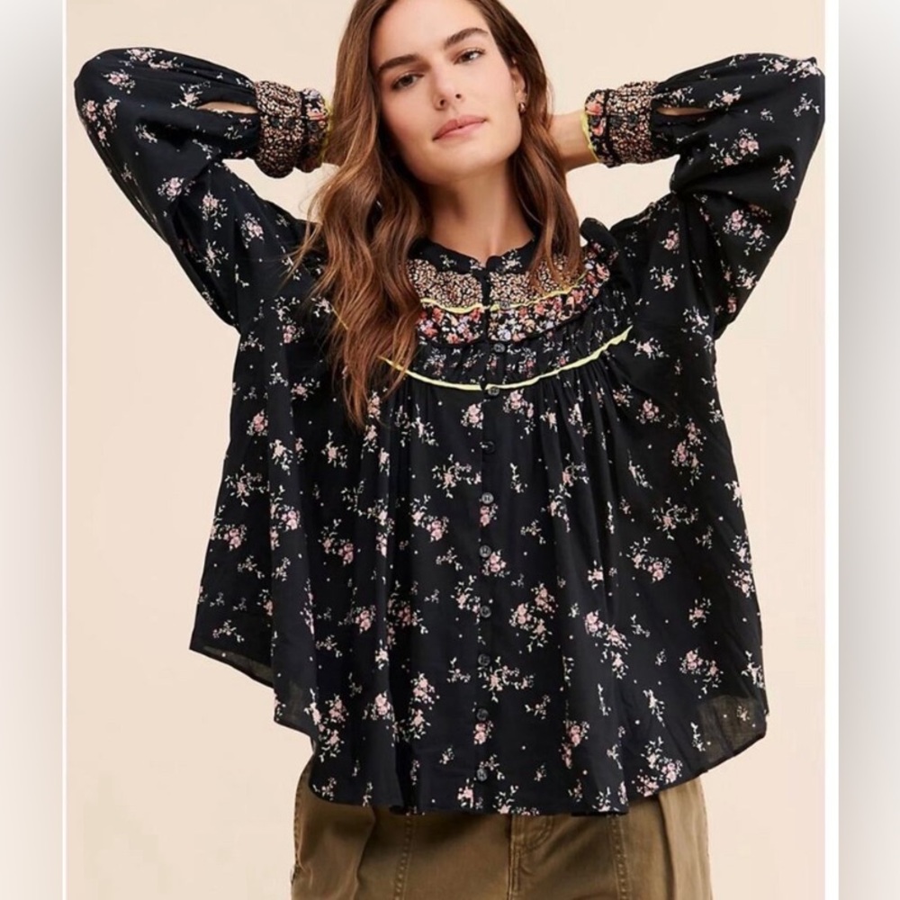 Free People Paloma Printed Pleated Blouse